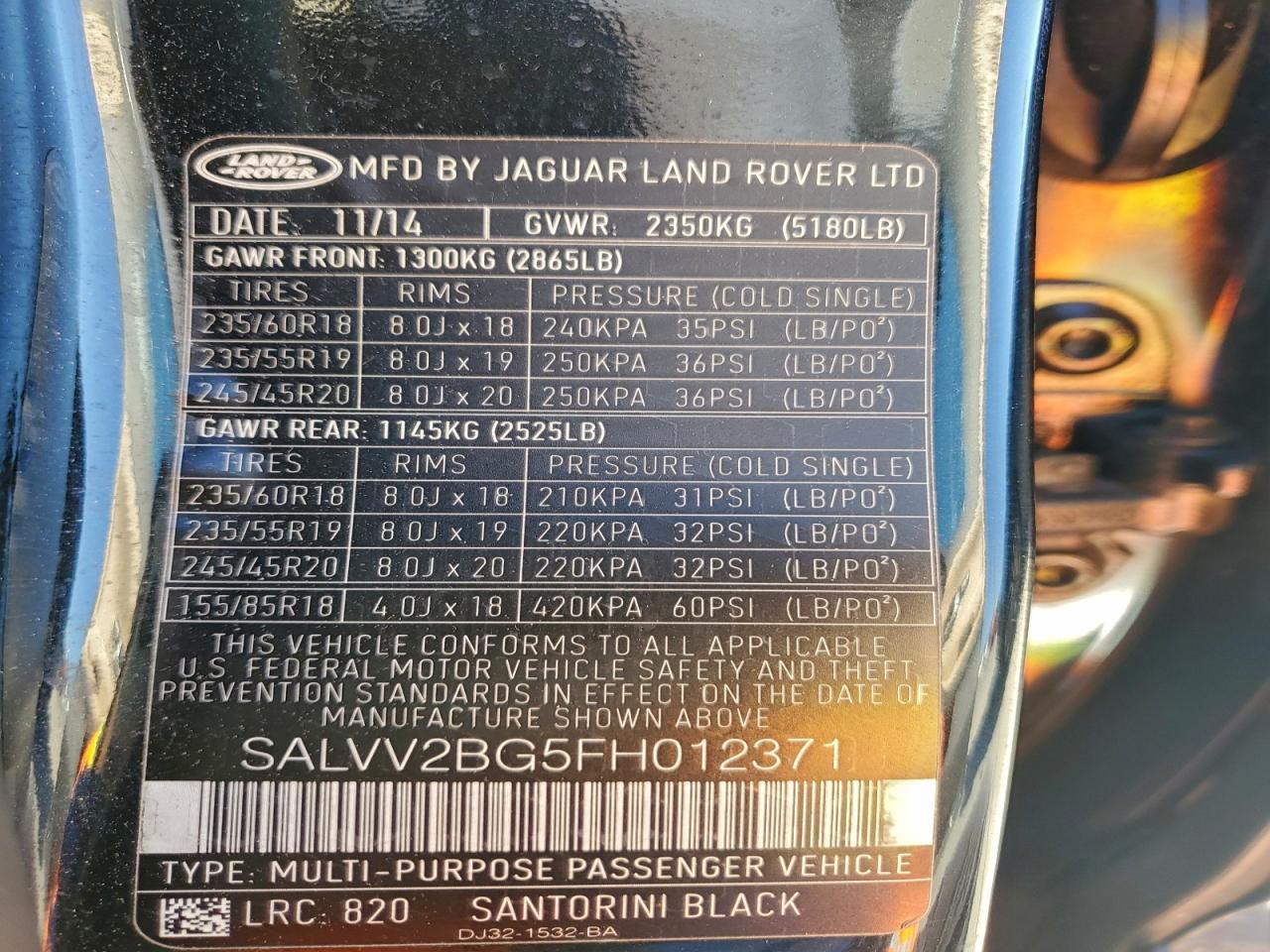 2015 LAND ROVER RANGE ROVER EVOQUE PRESTIGE PREMIUM photo 13