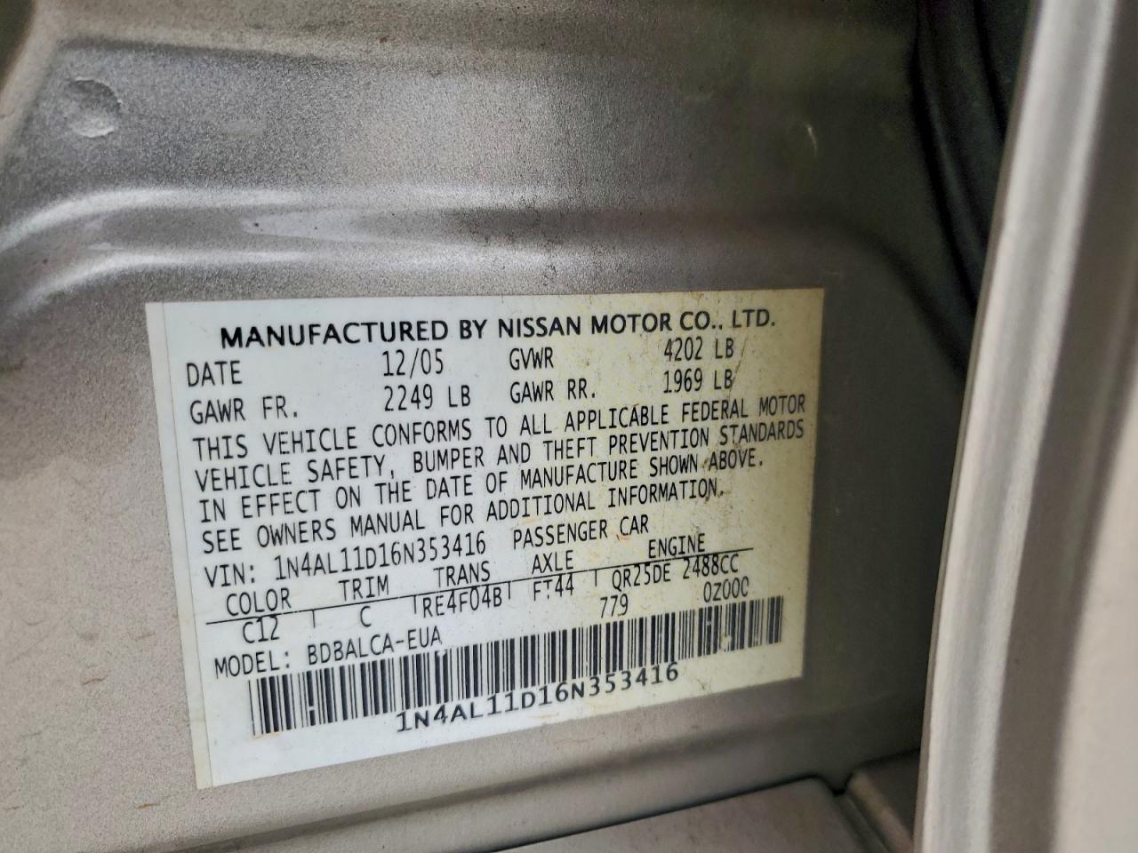 2006 NISSAN ALTIMA S photo 12