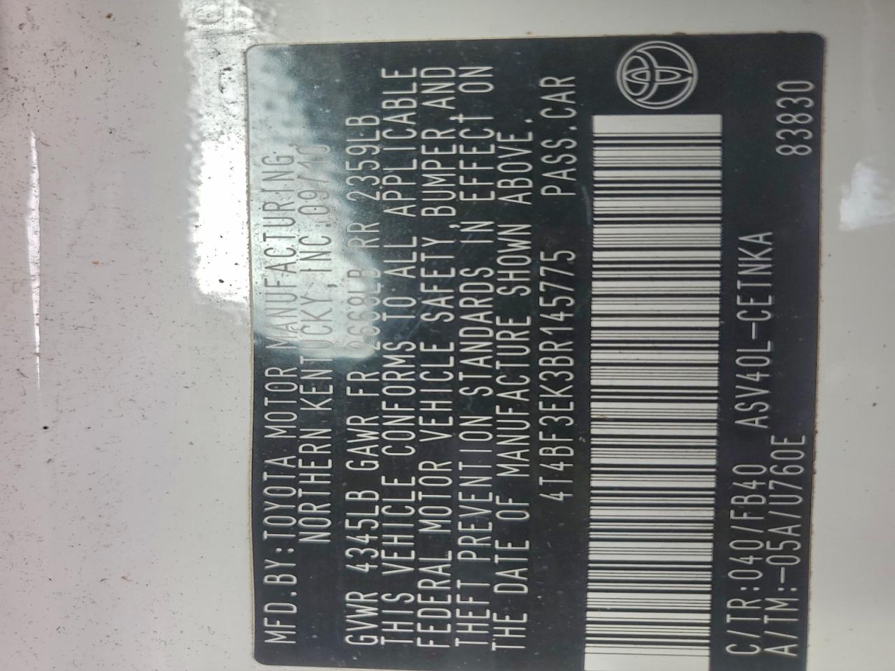 2011 TOYOTA CAMRY BASE photo 13