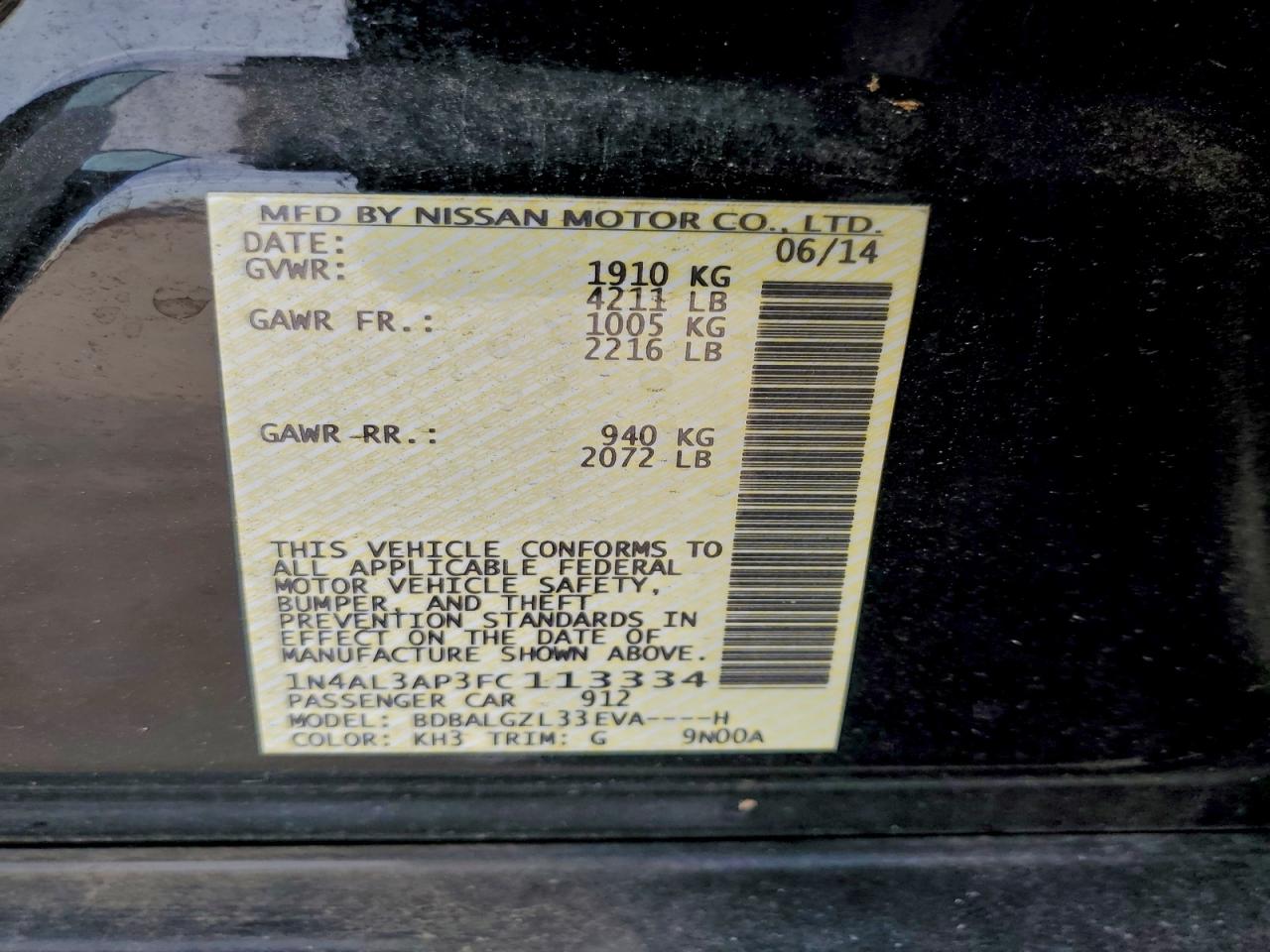 2015 NISSAN ALTIMA 2.5 photo 12
