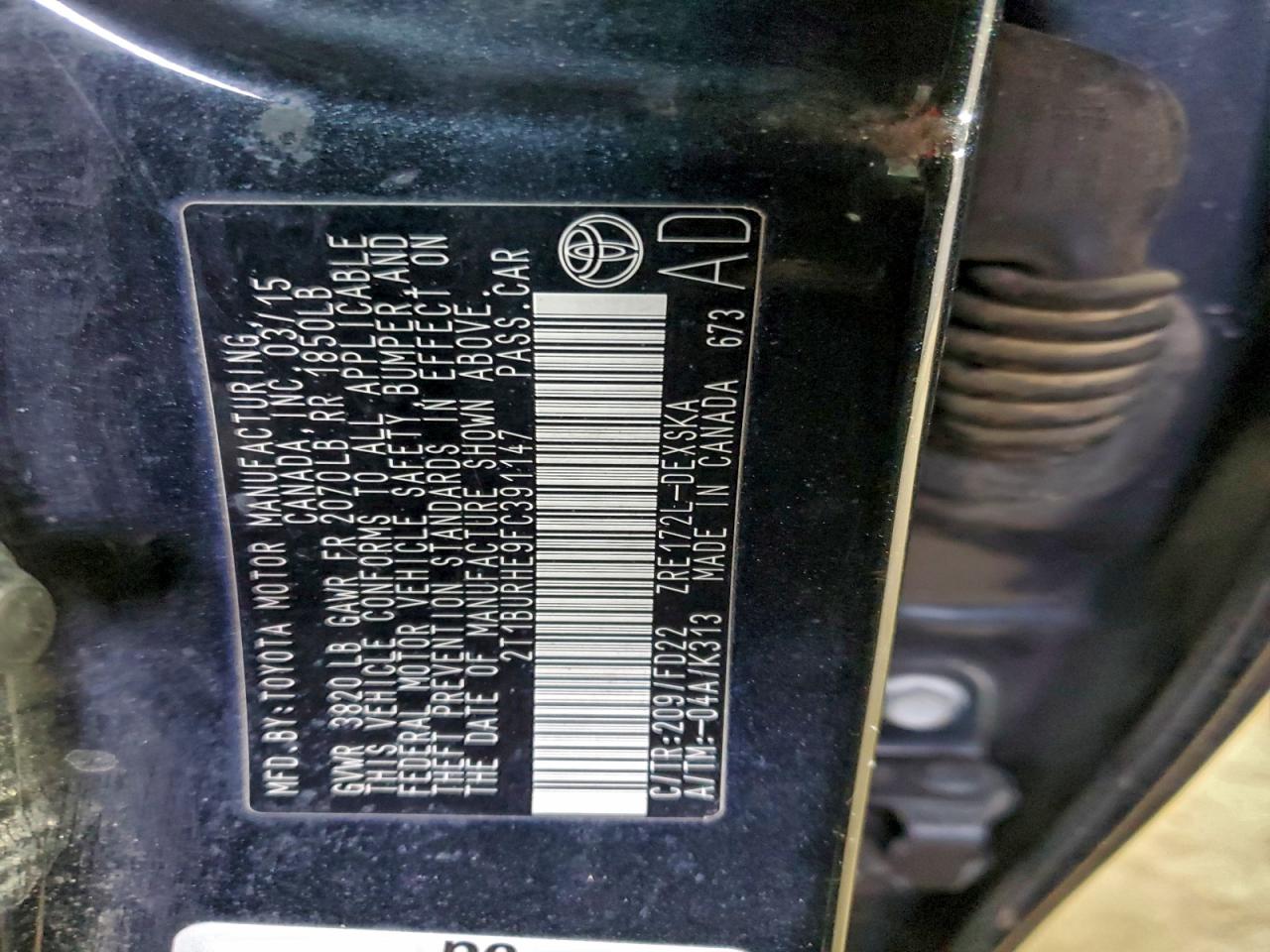 2015 TOYOTA COROLLA L photo 12