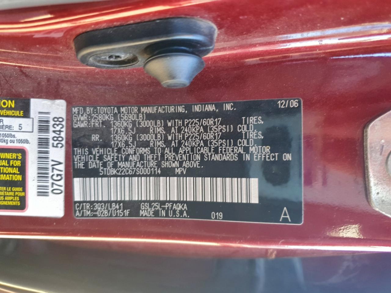 2007 TOYOTA SIENNA XLE photo 14