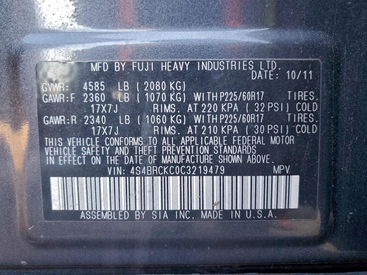 2012 SUBARU OUTBACK 2.5I LIMITED photo 14