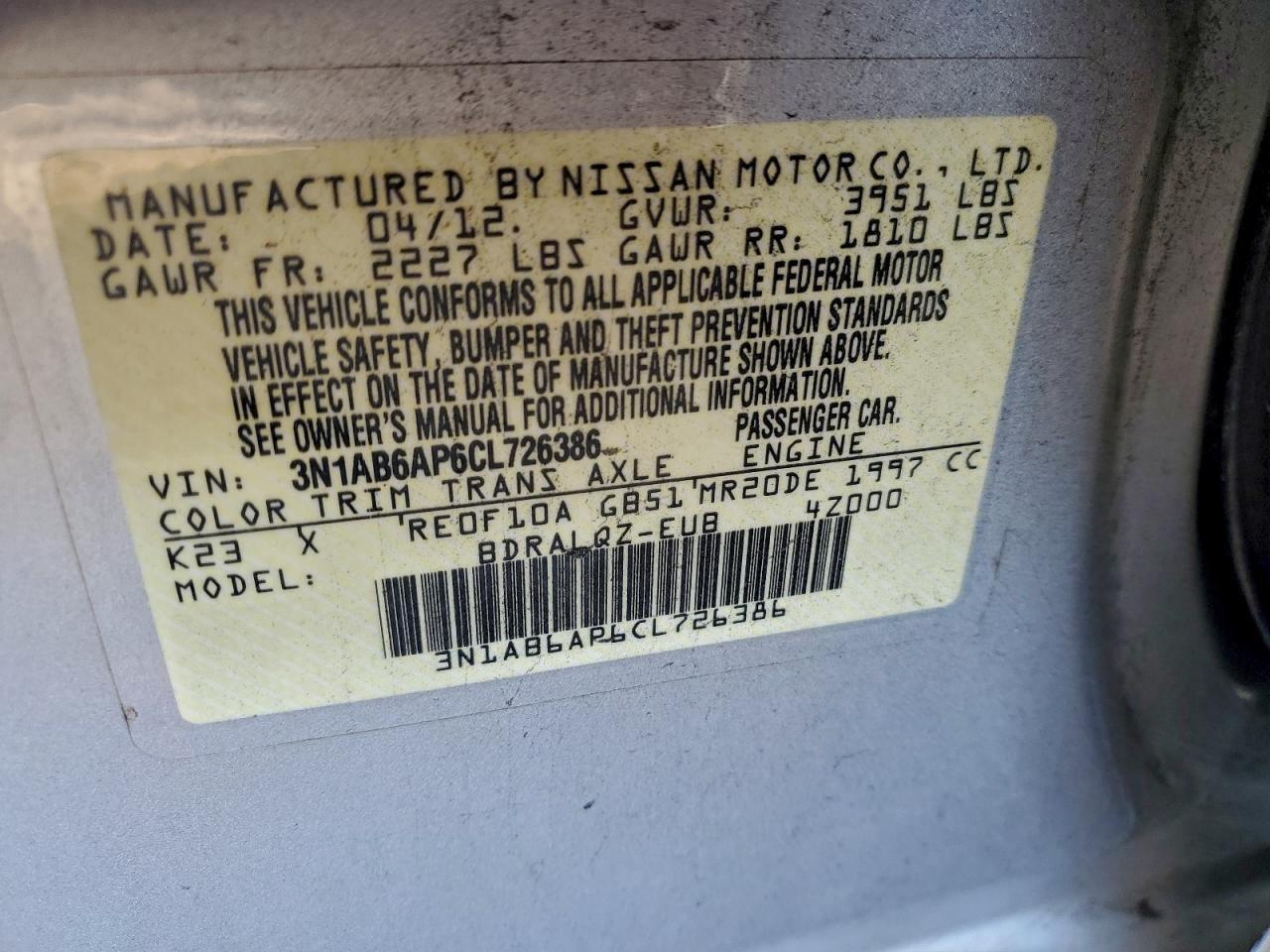 2012 NISSAN SENTRA 2.0 photo 12