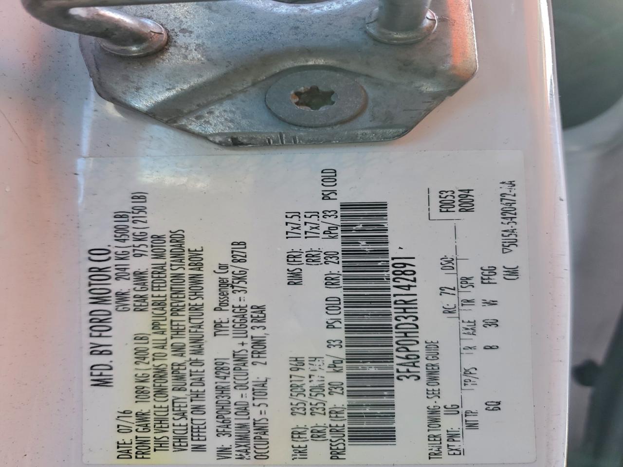 2017 FORD FUSION SE photo 12