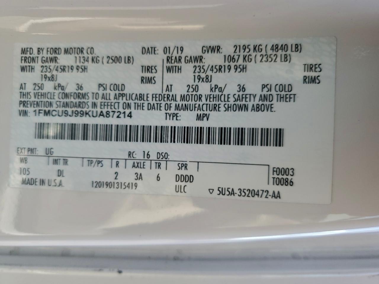 2019 FORD ESCAPE TITANIUM photo 13