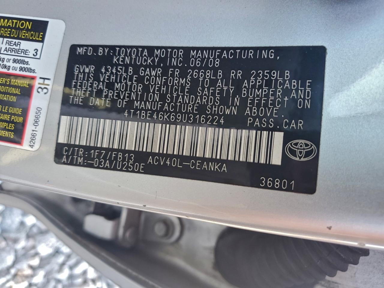 2009 TOYOTA CAMRY BASE photo 12