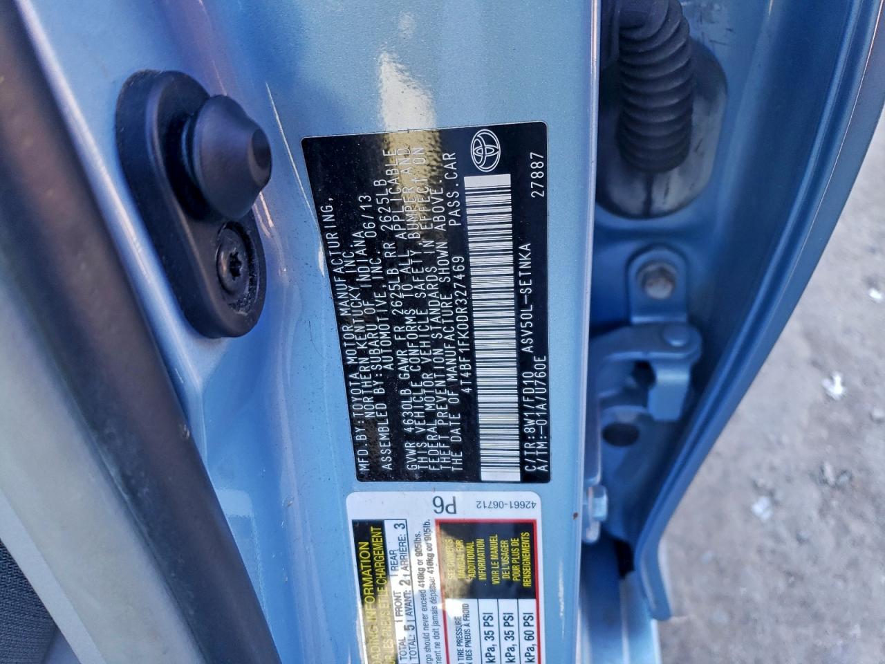 2013 TOYOTA CAMRY L photo 12