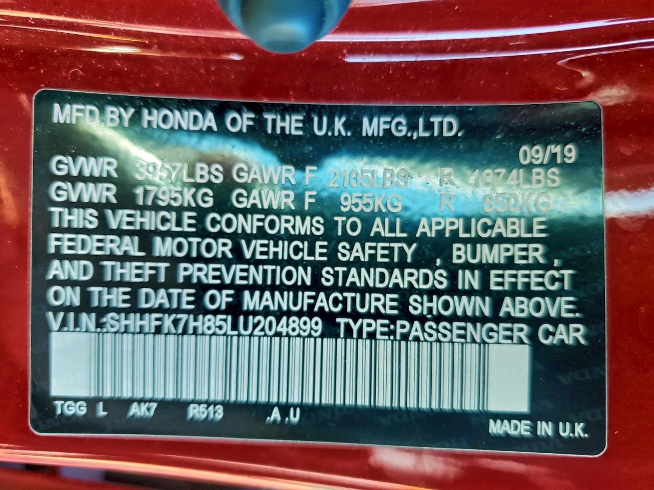 2020 HONDA CIVIC EXL photo 13