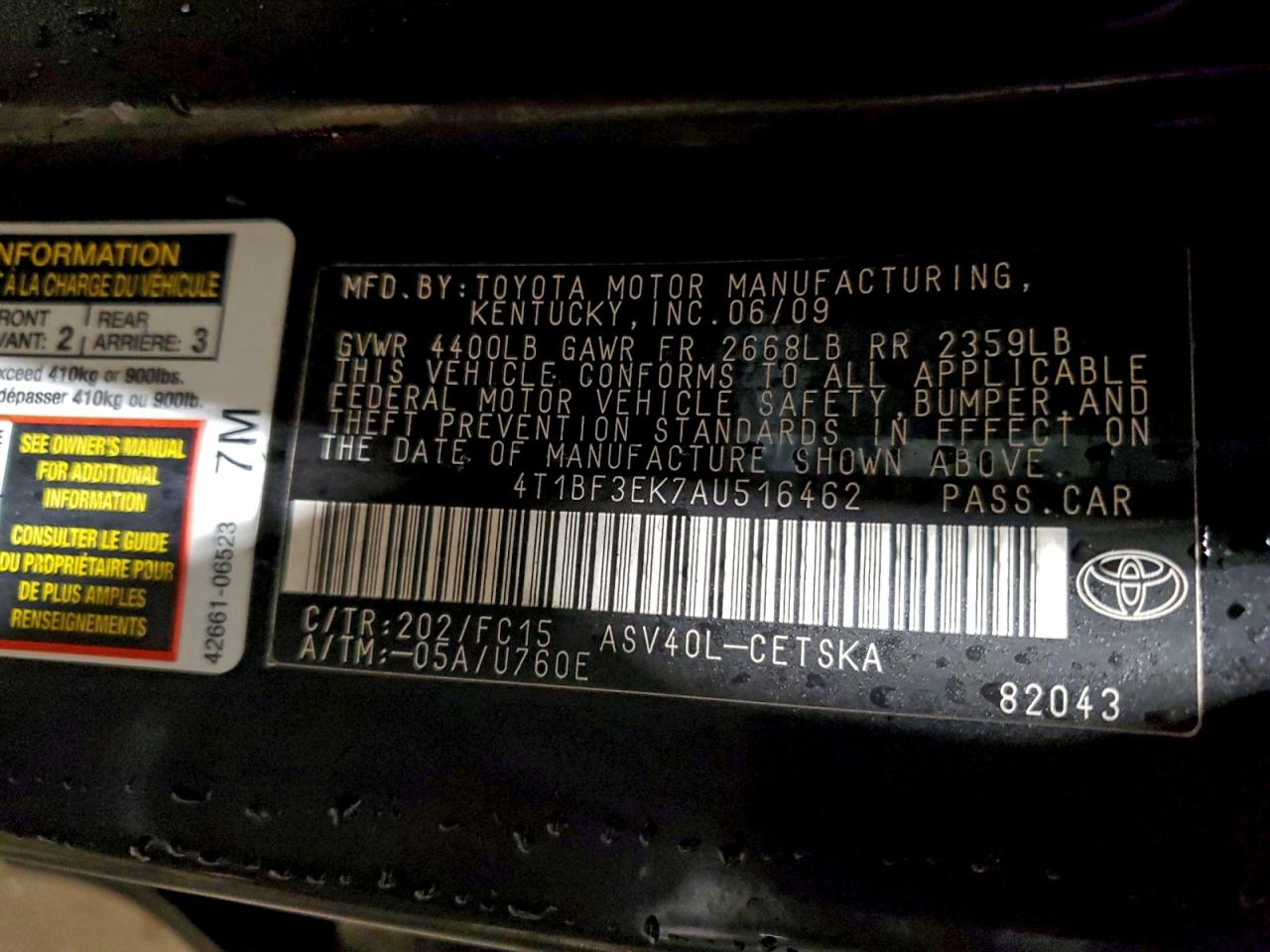 2010 TOYOTA CAMRY BASE photo 12