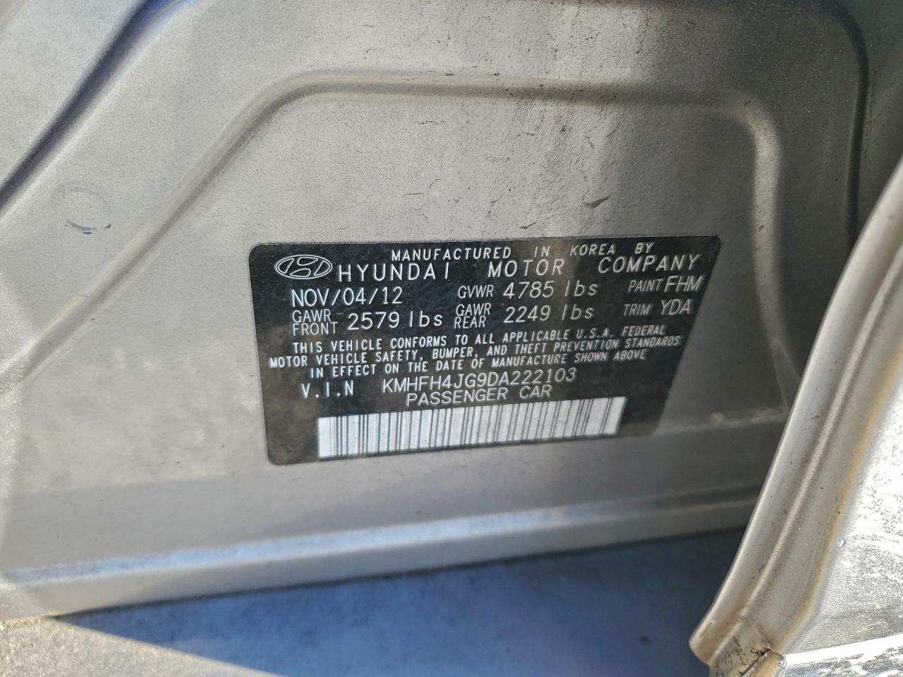 2013 HYUNDAI AZERA GLS photo 12