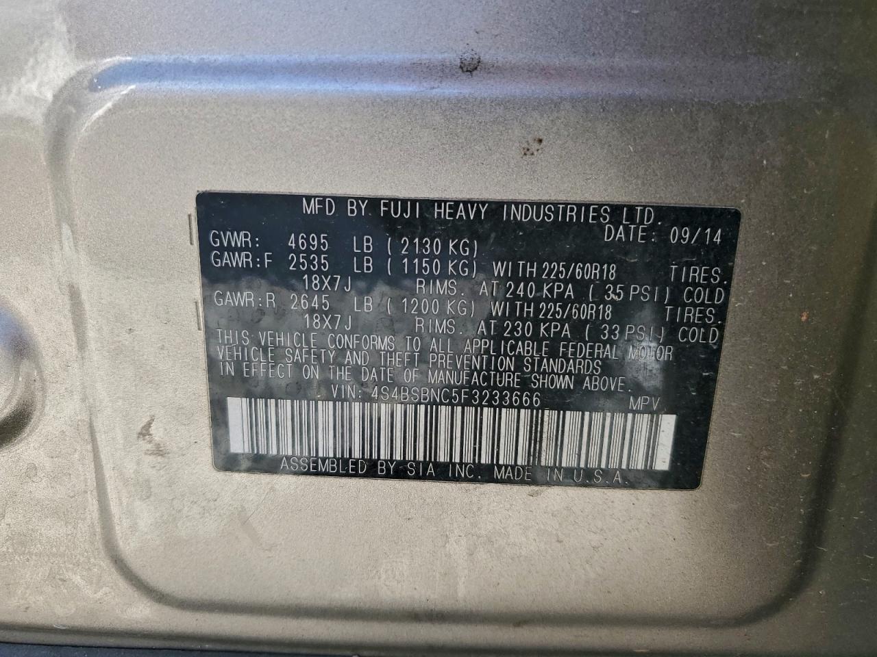 2015 SUBARU OUTBACK 2.5I LIMITED photo 13