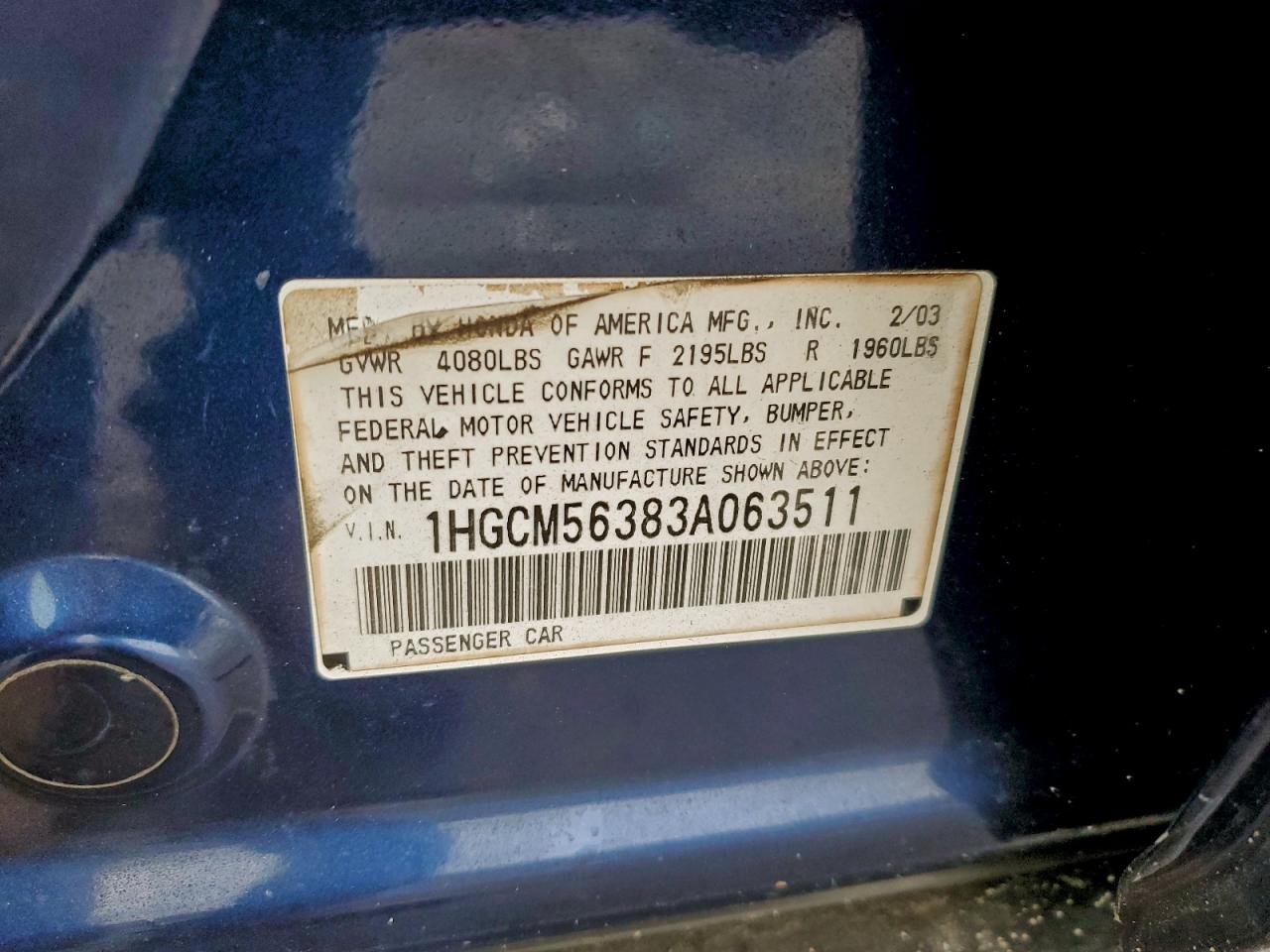 2003 HONDA ACCORD LX photo 12