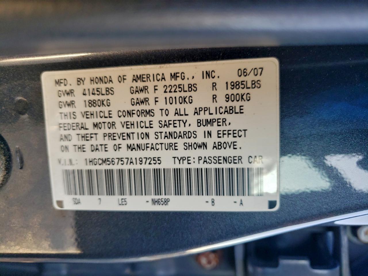 2007 HONDA ACCORD EX photo 12