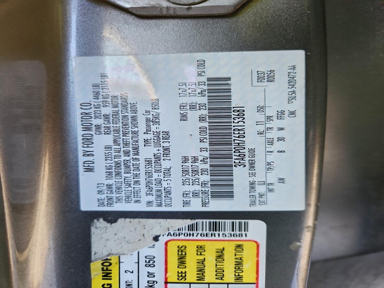 2014 FORD FUSION SE photo 13