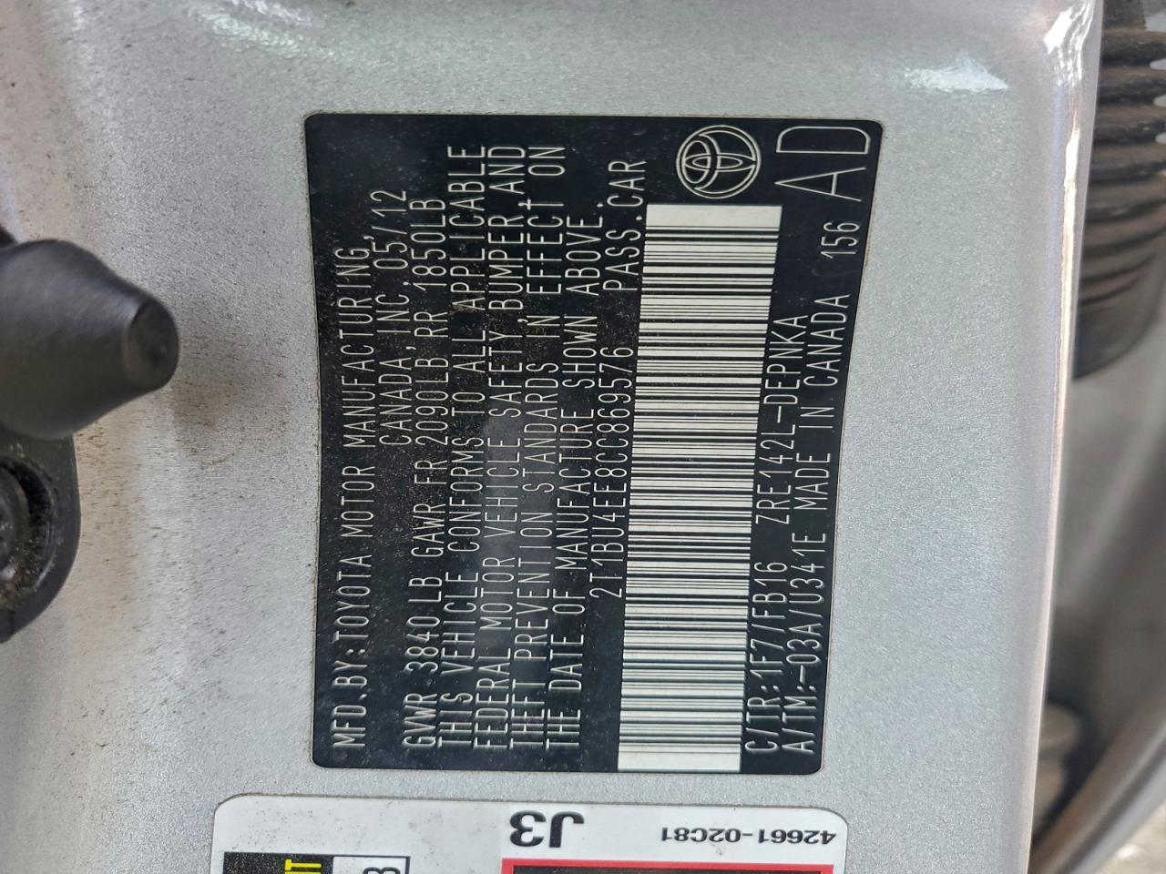 2012 TOYOTA COROLLA BASE photo 13
