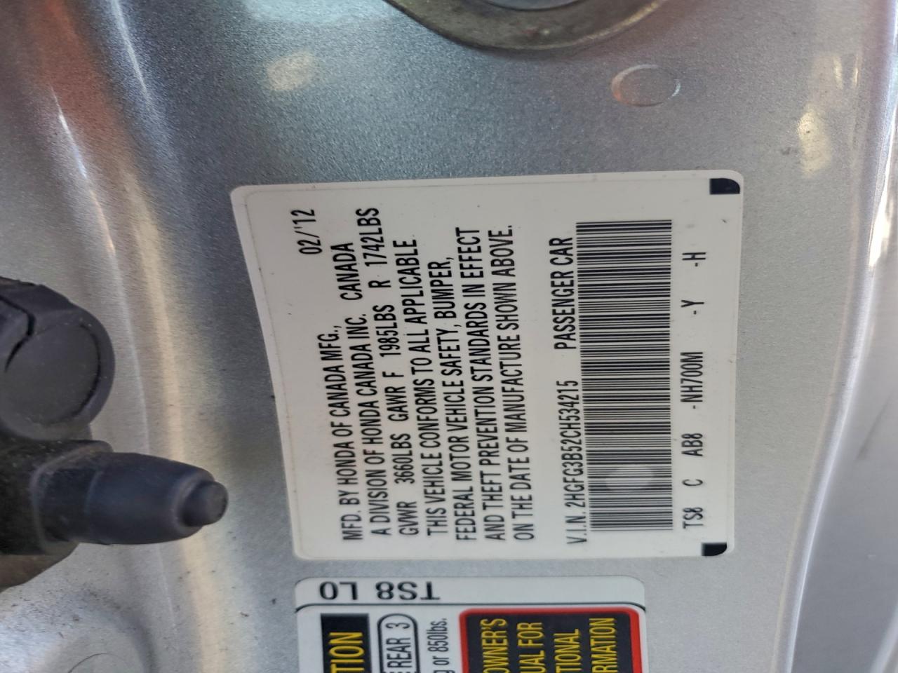 2012 HONDA CIVIC LX photo 12