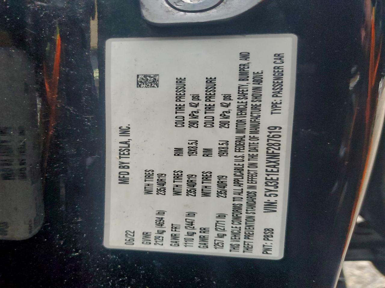 2022 TESLA MODEL 3 photo 13