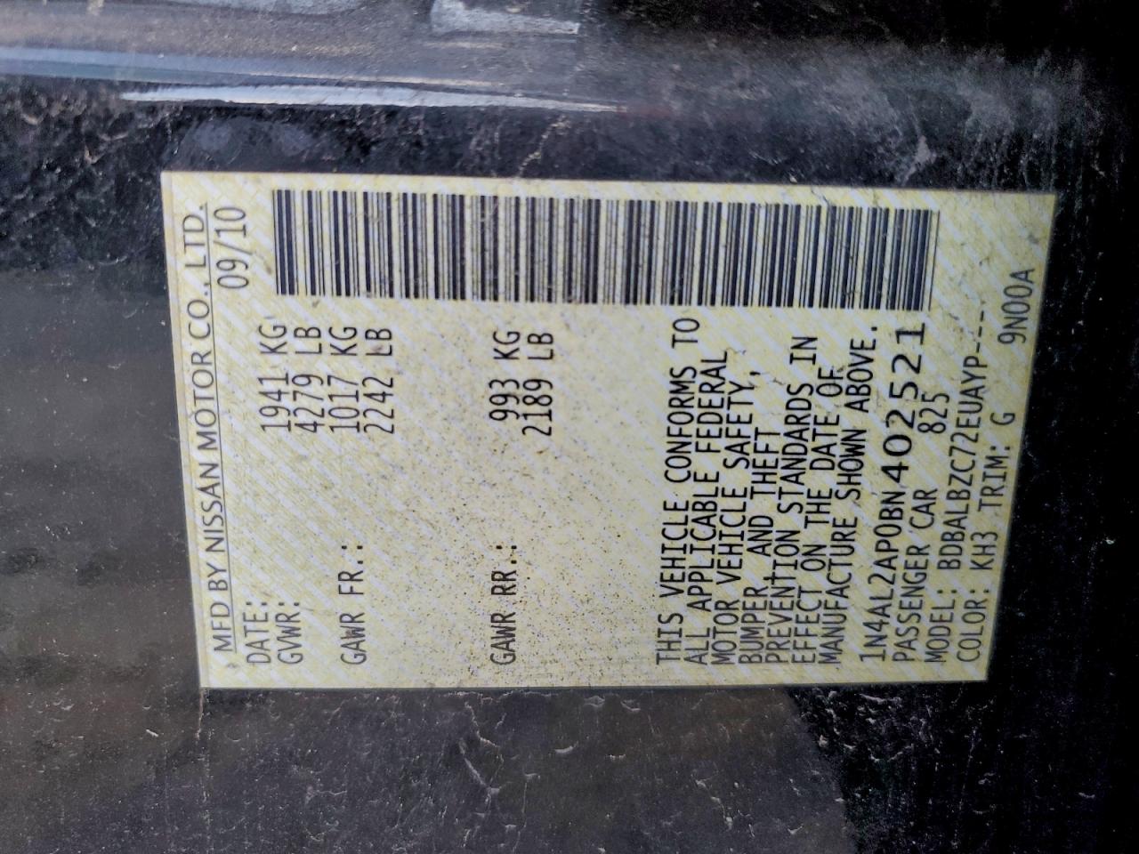 2011 NISSAN ALTIMA BASE photo 12