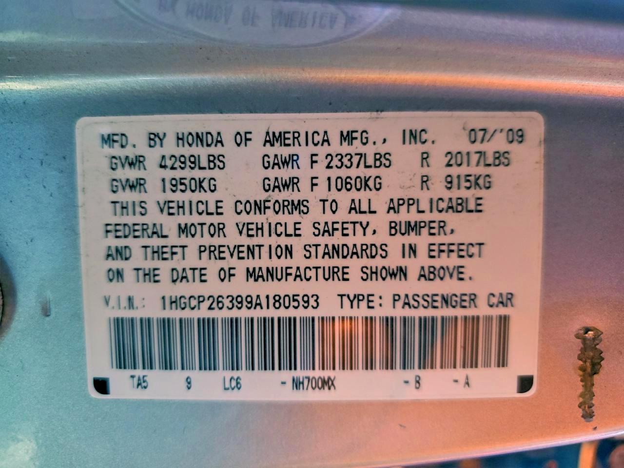 2009 HONDA ACCORD LX photo 12