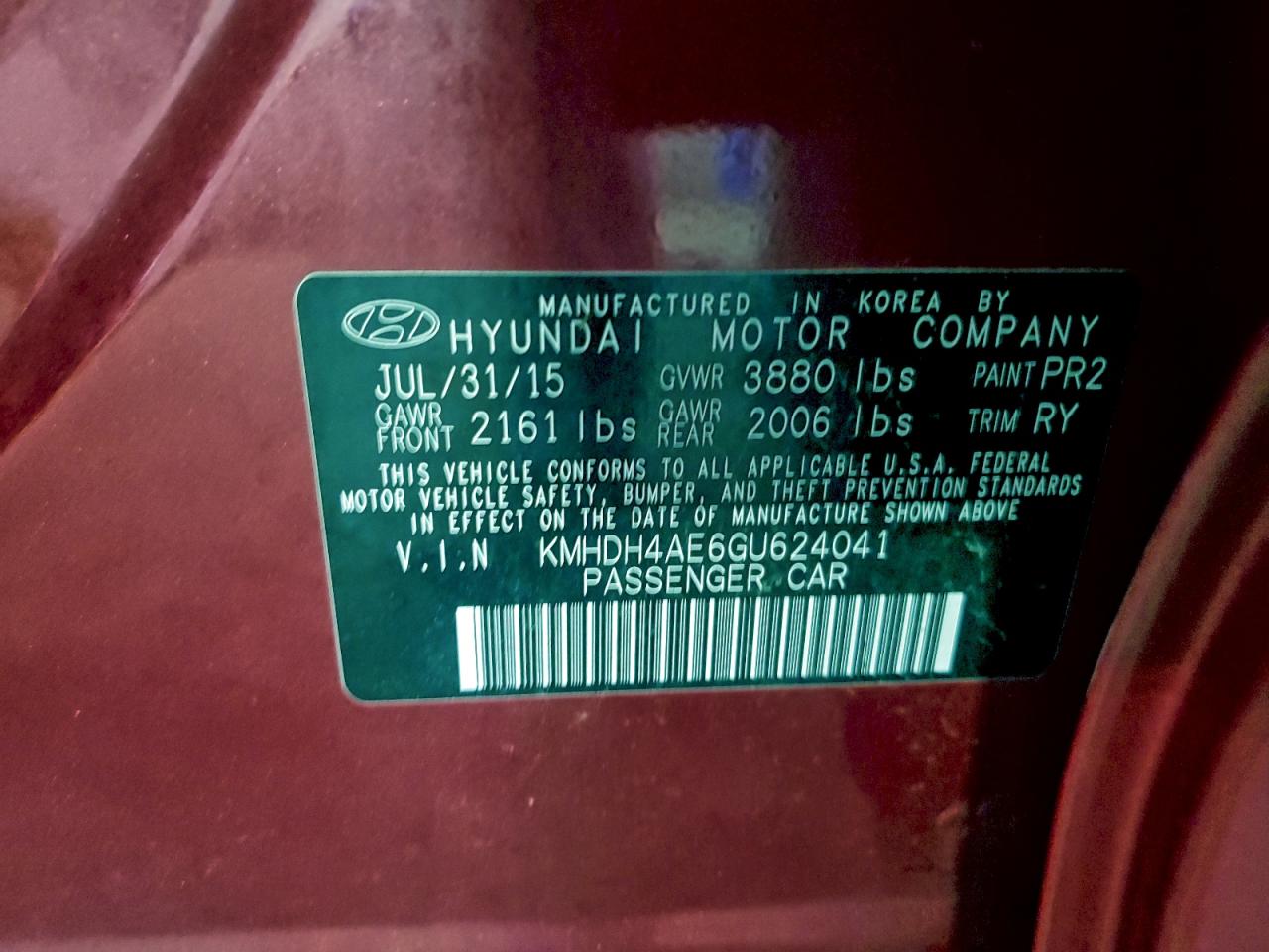 2016 HYUNDAI ELANTRA SE photo 12