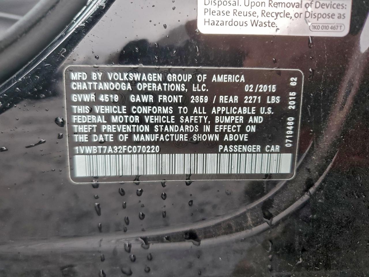 2015 VOLKSWAGEN PASSAT SE photo 13