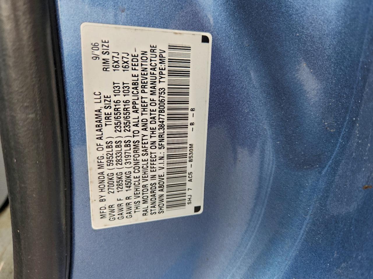 2007 HONDA ODYSSEY EX photo 13