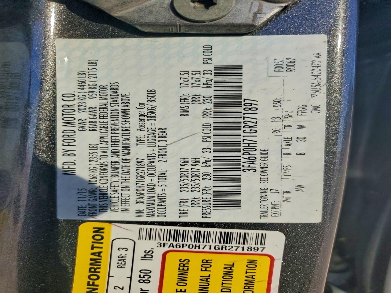 2016 FORD FUSION SE photo 12