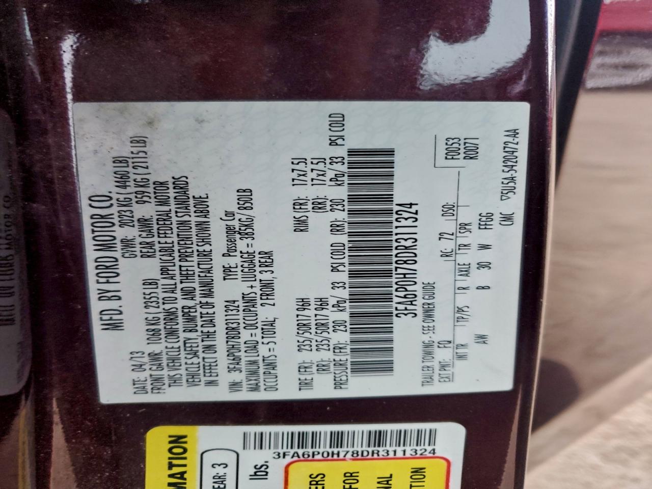 2013 FORD FUSION SE photo 12