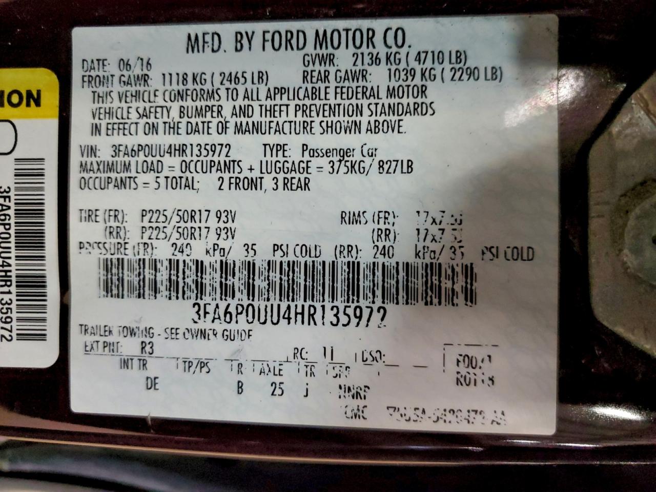 2017 FORD FUSION S HYBRID photo 12