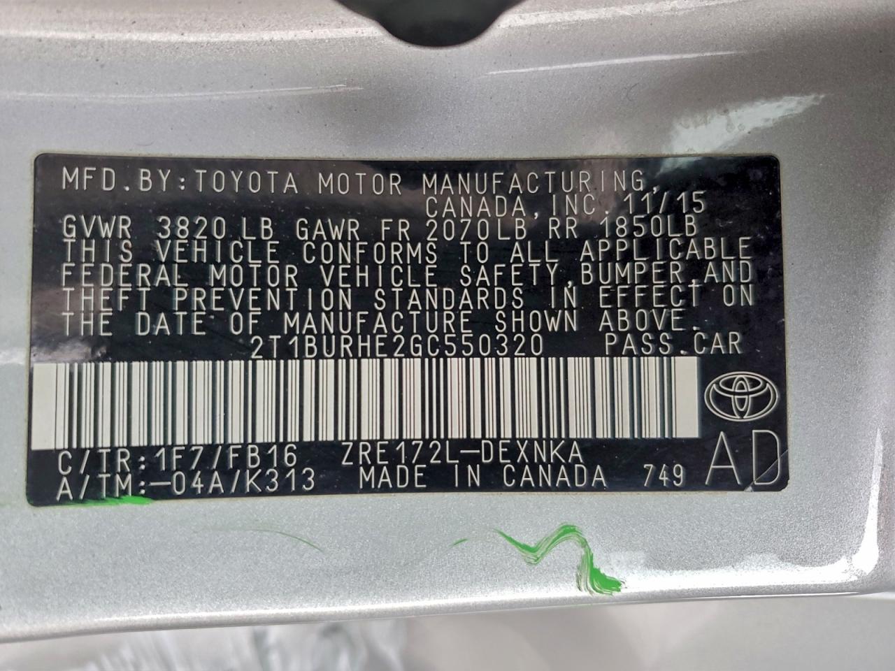 2016 TOYOTA COROLLA L photo 12