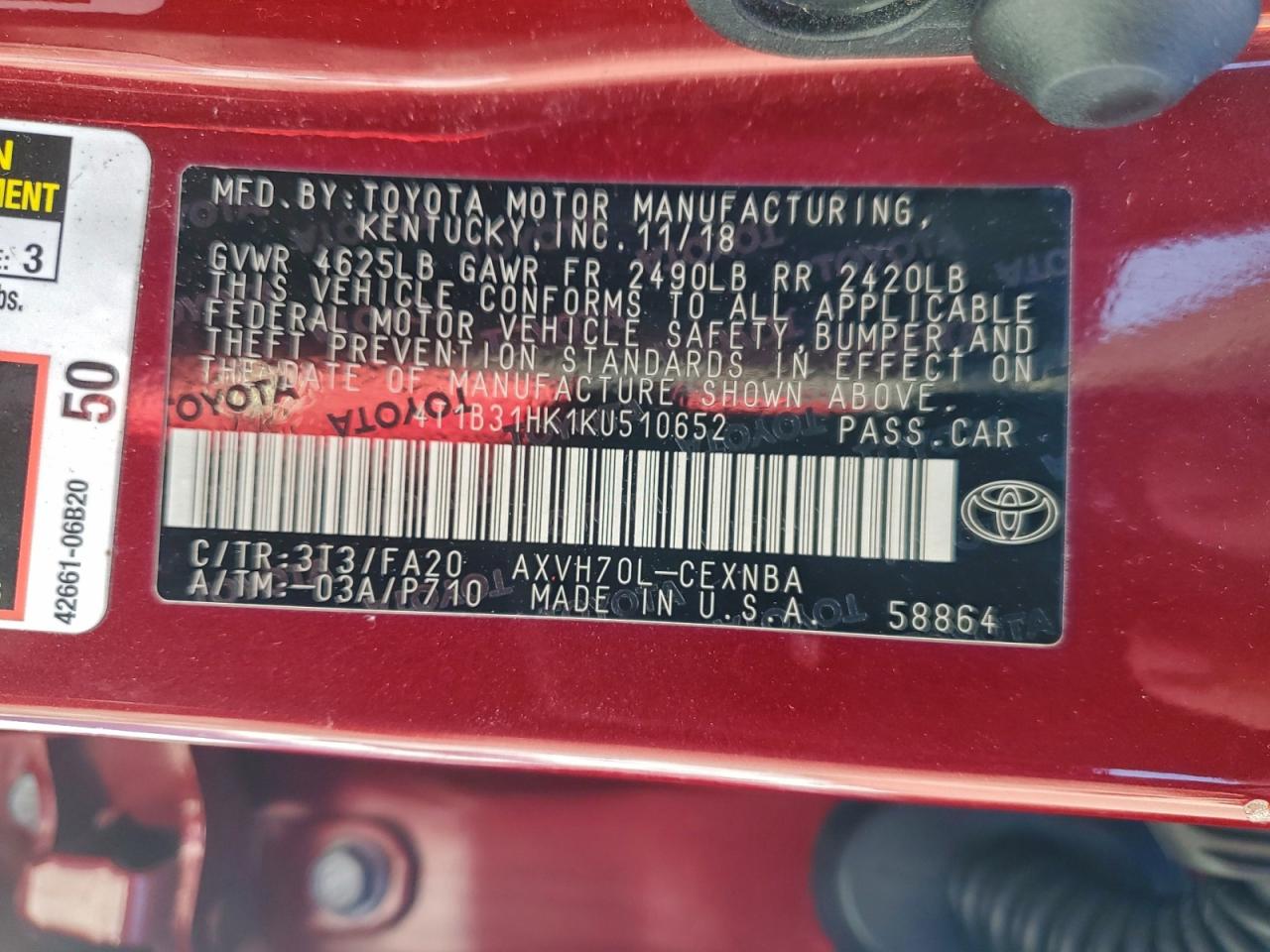 2019 TOYOTA CAMRY LE photo 13