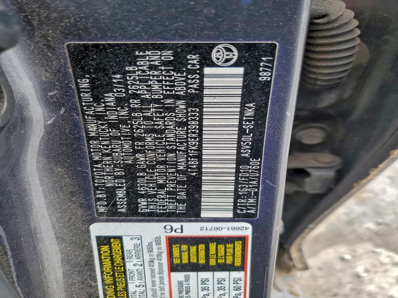 2014 TOYOTA CAMRY L photo 12