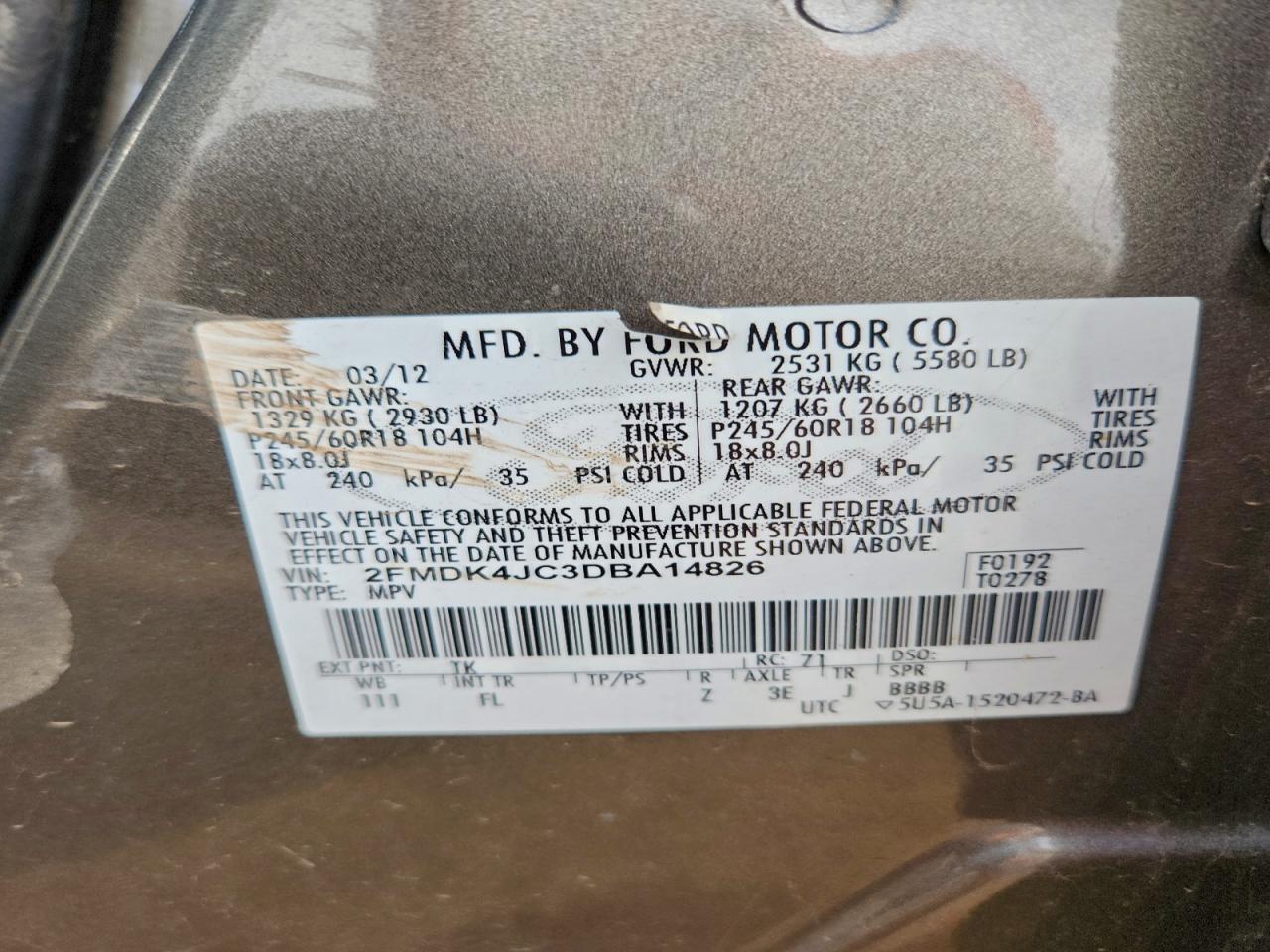 2013 FORD EDGE SEL photo 12