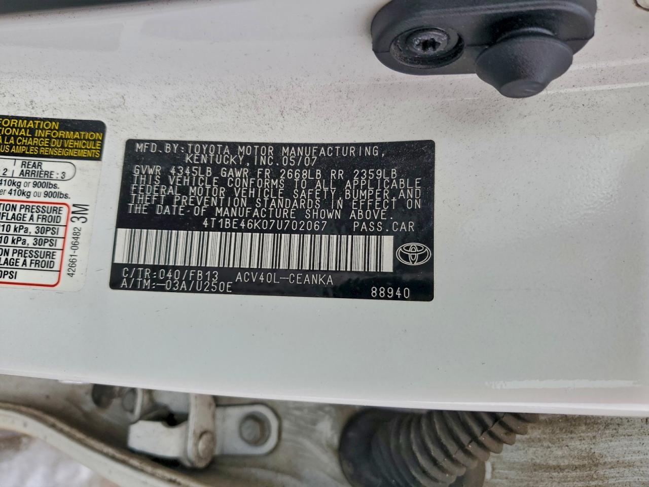 2007 TOYOTA CAMRY CE photo 12