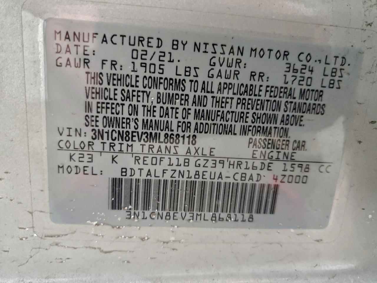 2021 NISSAN VERSA SV photo 12