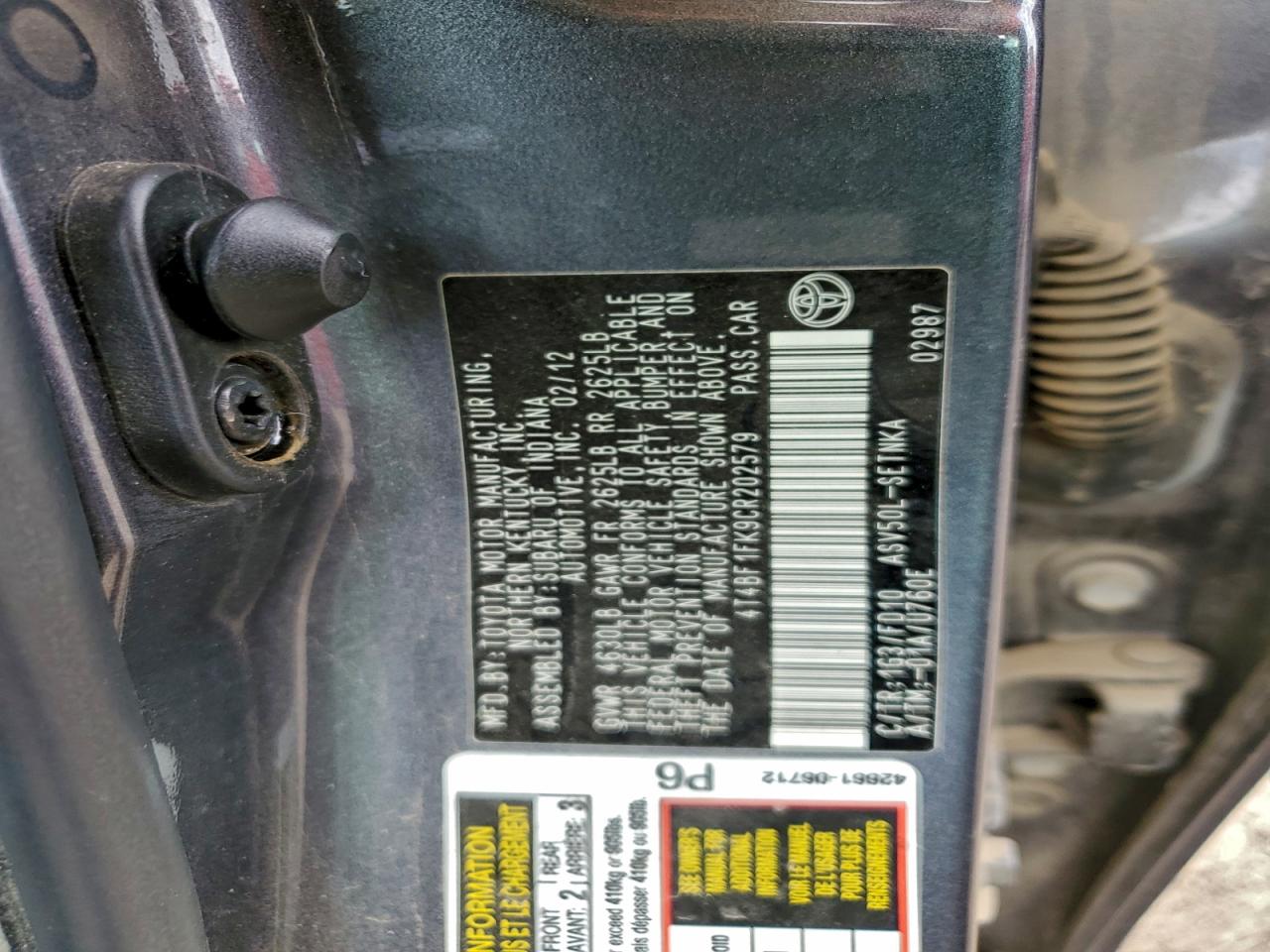 2012 TOYOTA CAMRY BASE photo 12