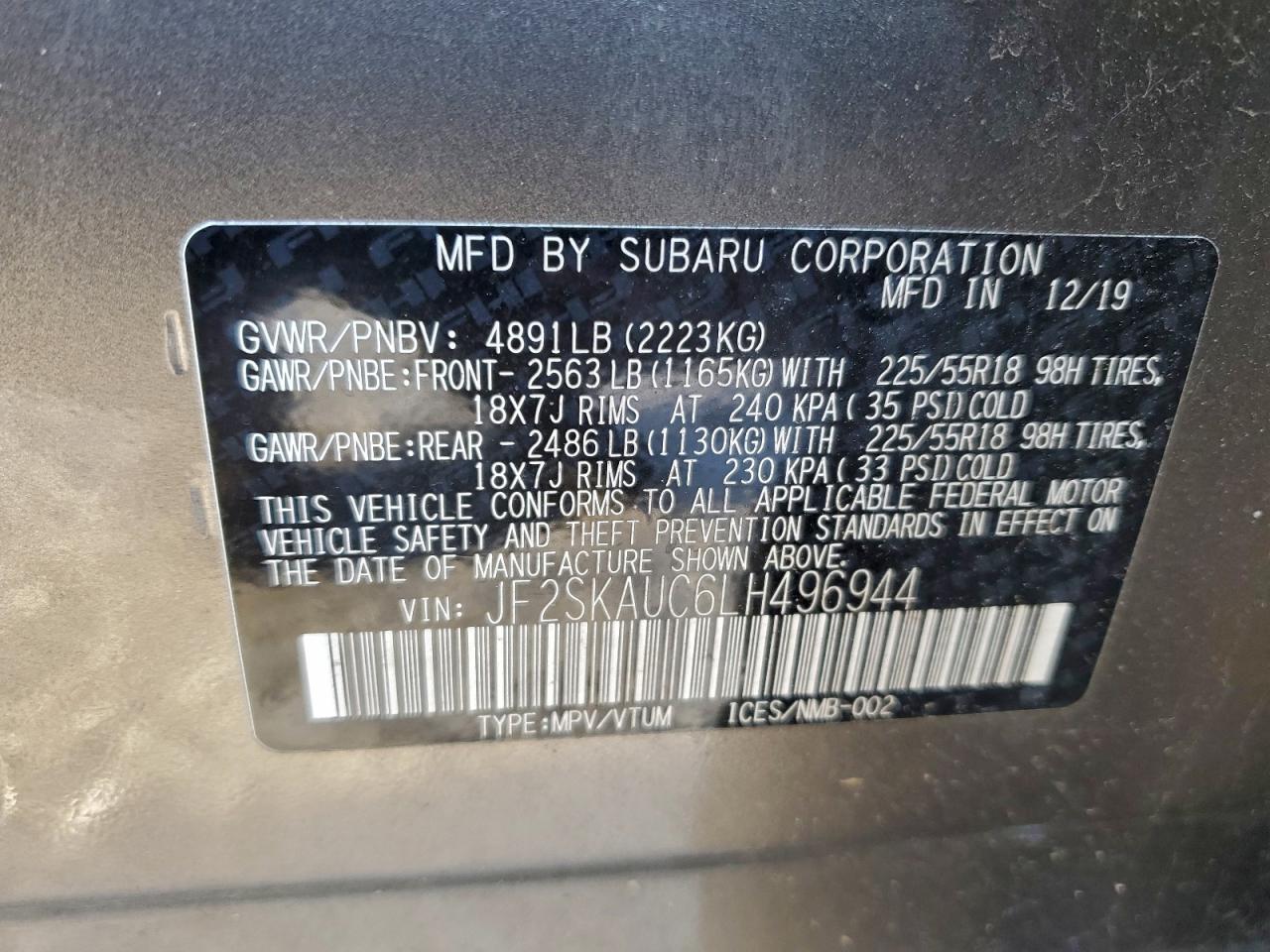 2020 SUBARU FORESTER LIMITED photo 12