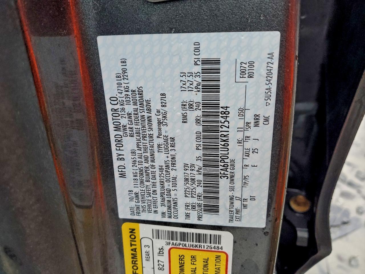 2019 FORD FUSION SE photo 12