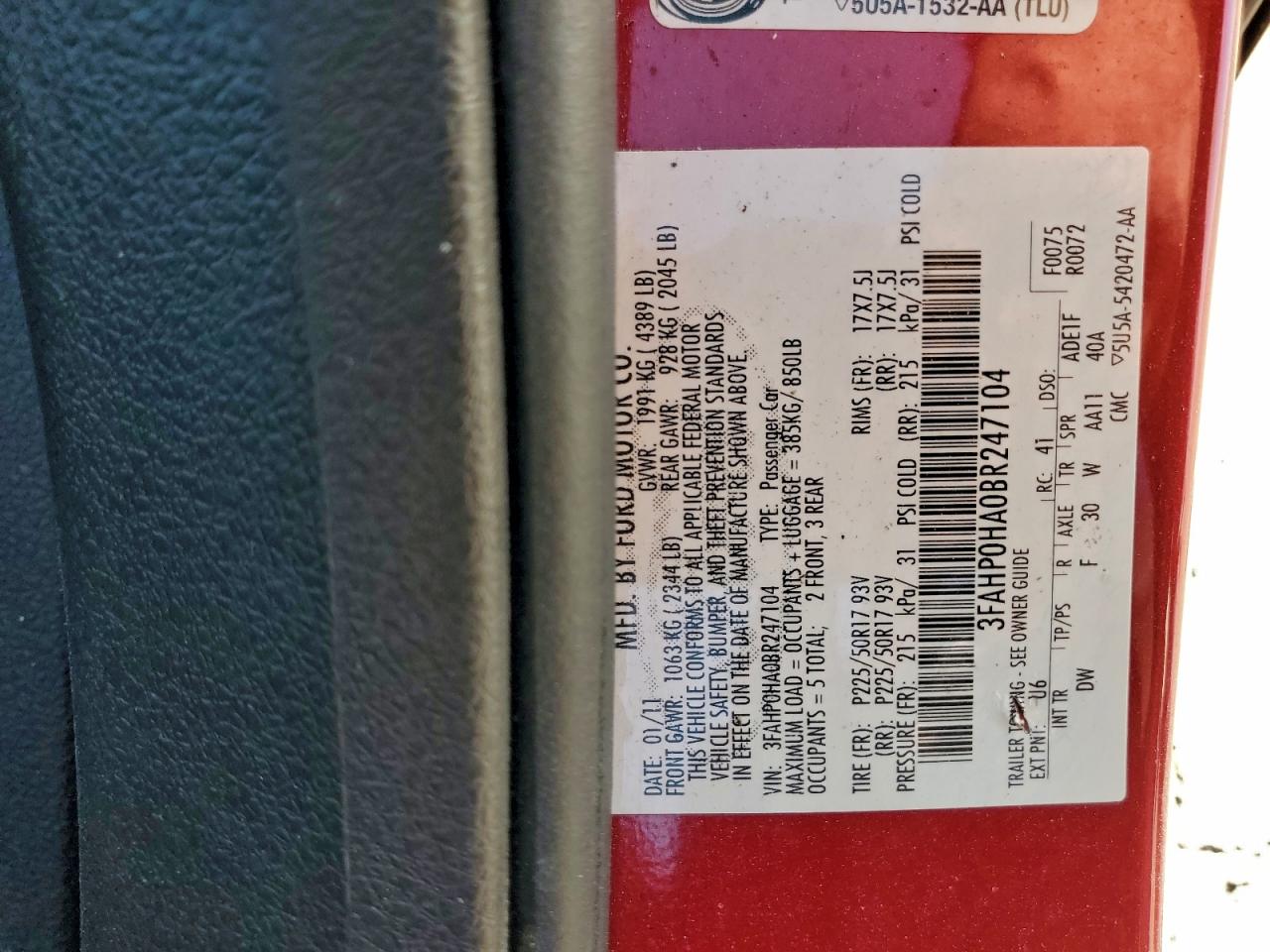 2011 FORD FUSION SE photo 12