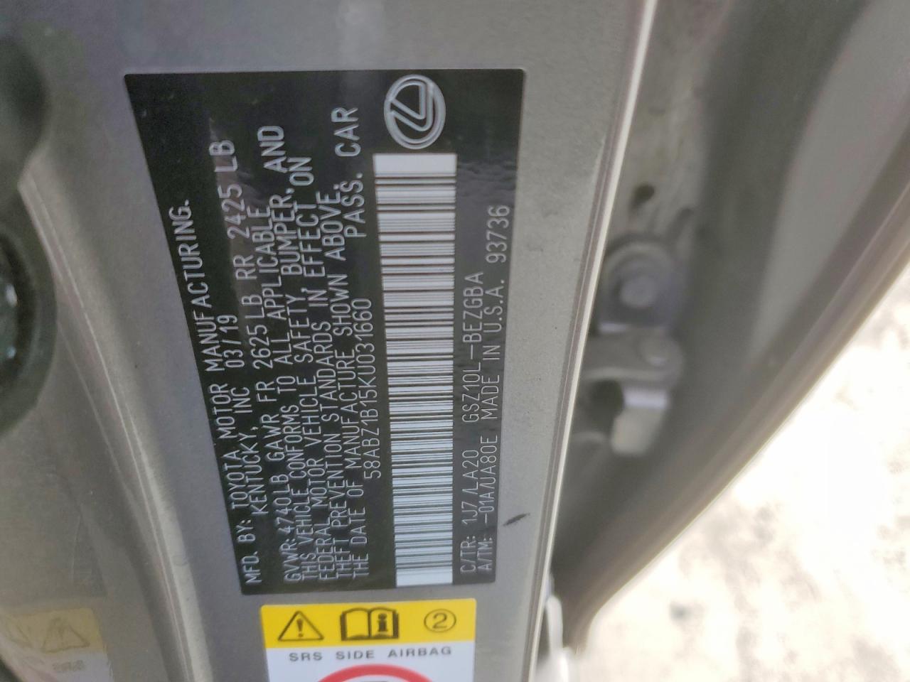 2019 LEXUS ES 350 photo 12