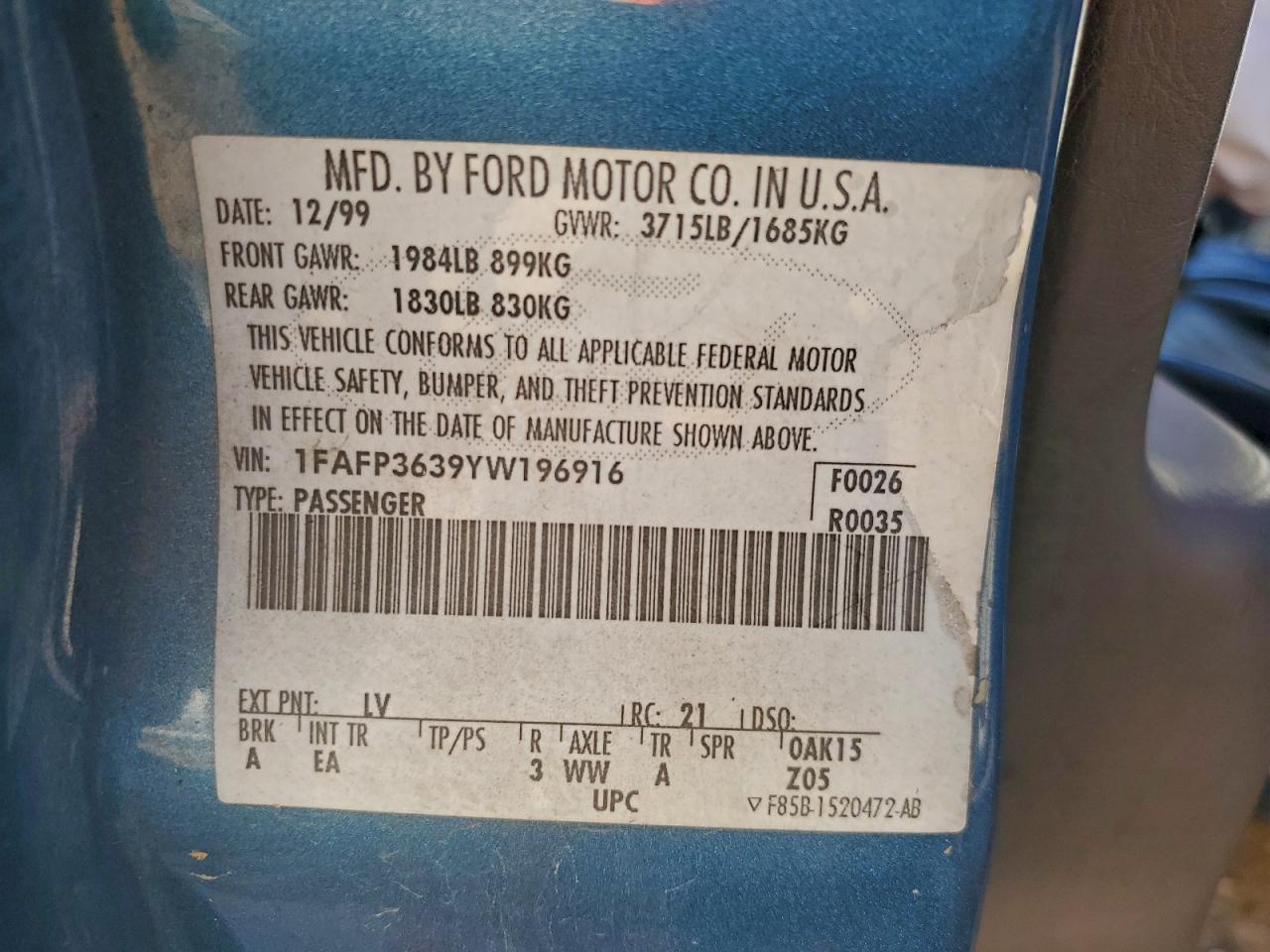 2000 FORD FOCUS SE photo 12