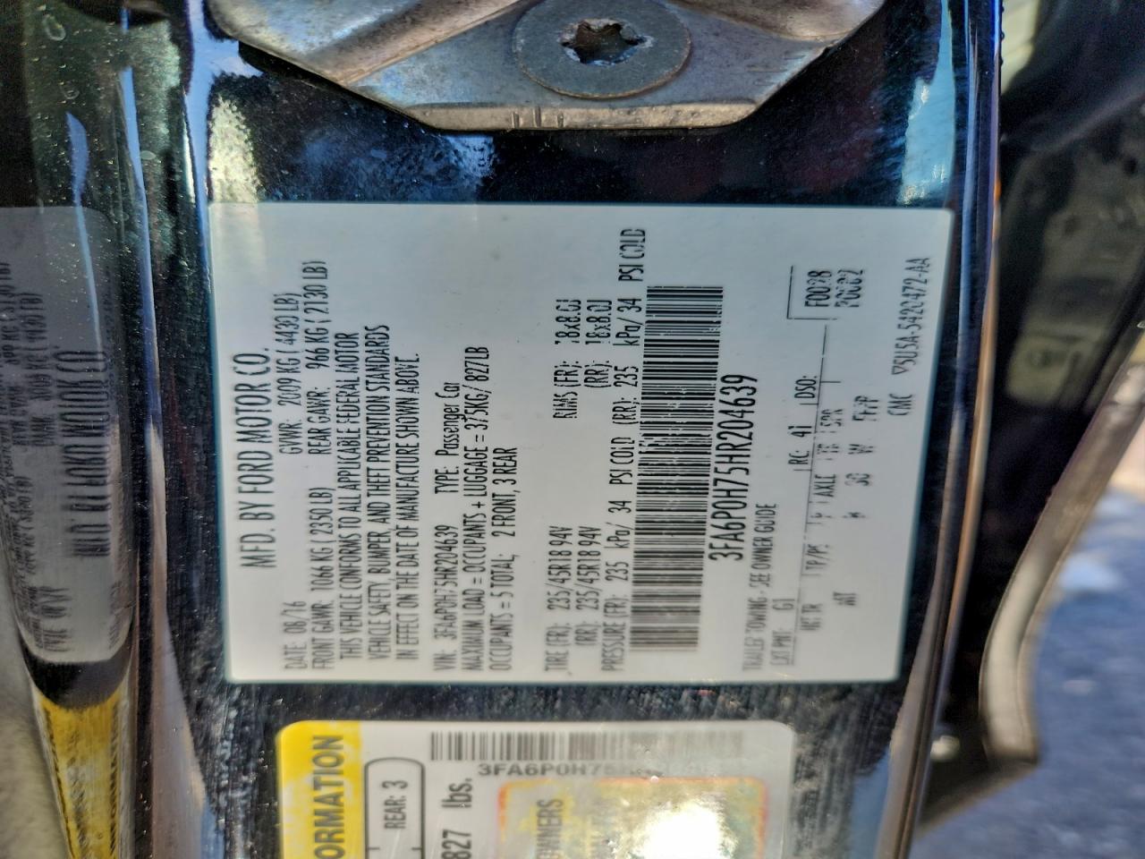 2017 FORD FUSION SE photo 12