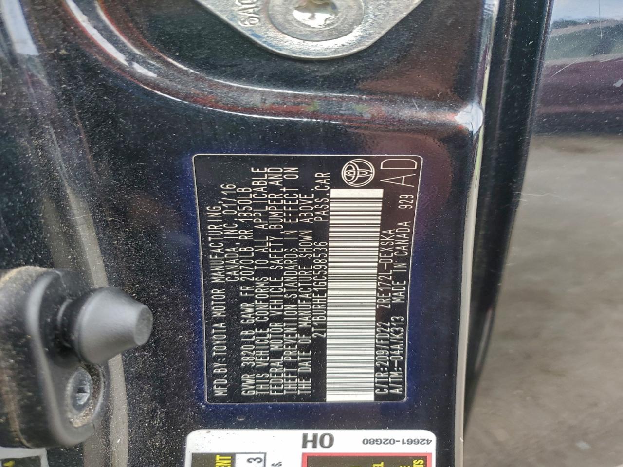 2016 TOYOTA COROLLA L photo 12