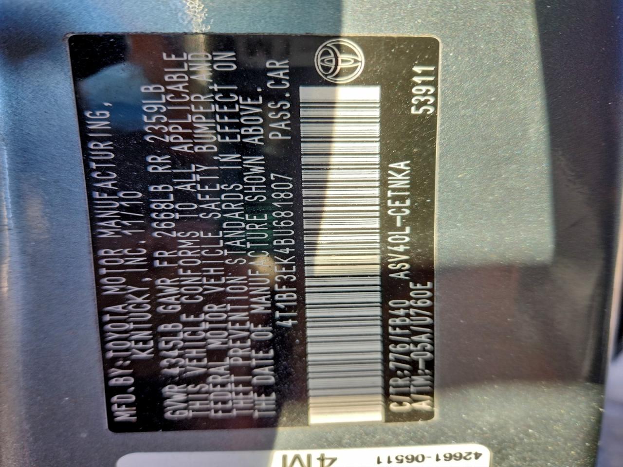 2011 TOYOTA CAMRY BASE photo 13