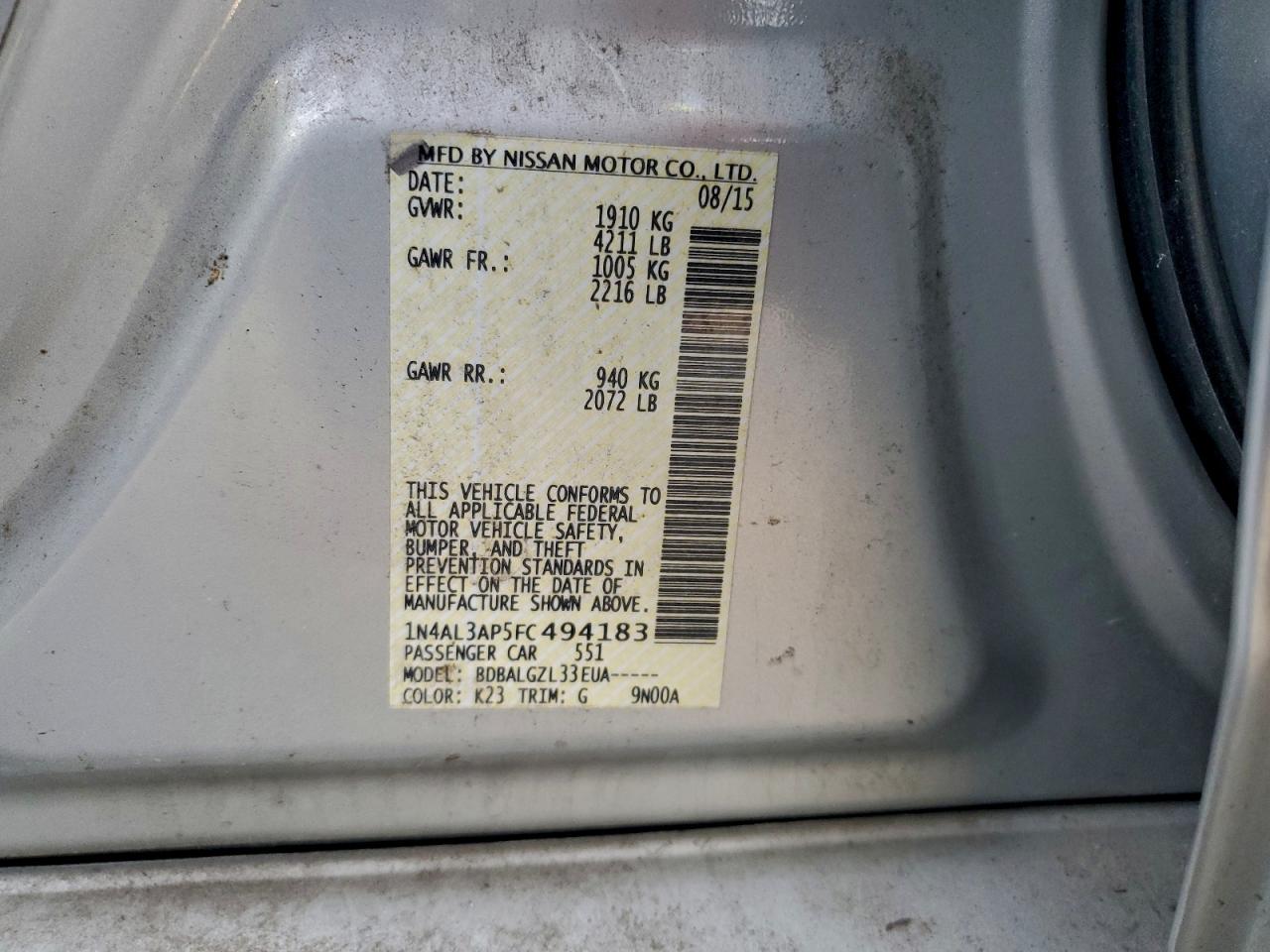 2015 NISSAN ALTIMA 2.5 photo 23