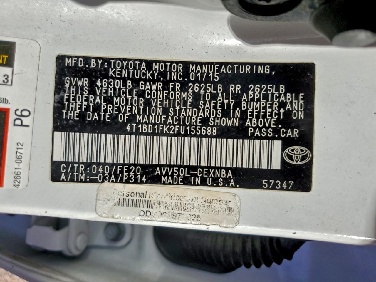 2015 TOYOTA CAMRY HYBRID photo 12