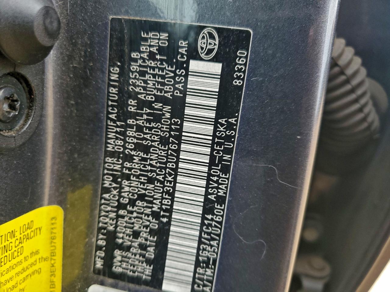 2011 TOYOTA CAMRY BASE photo 25