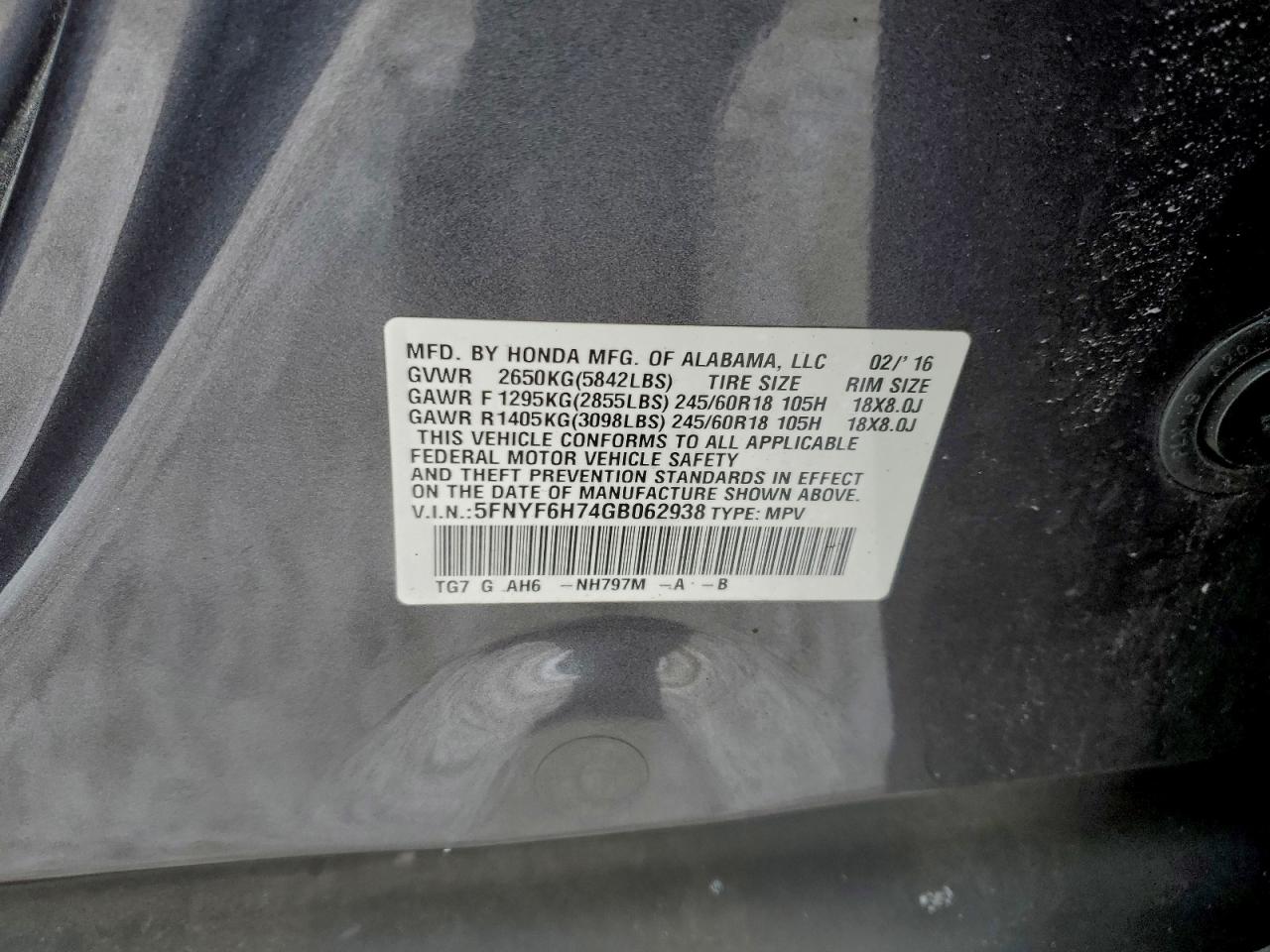 2016 HONDA PILOT EXLN photo 13