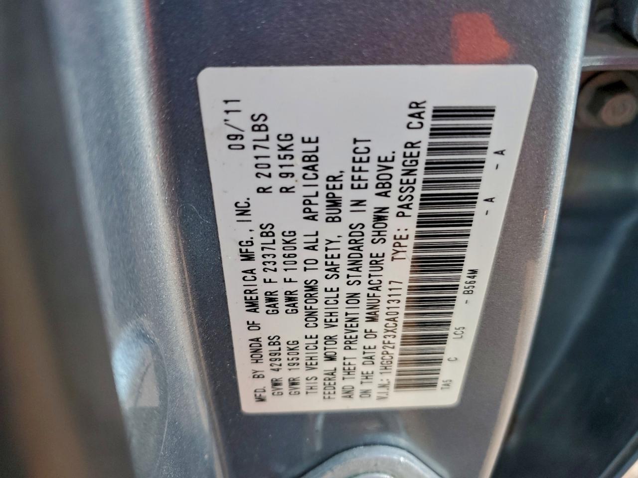 2012 HONDA ACCORD LX photo 12